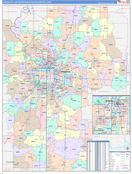 Kansas City Metro Area Wall Map Color Cast Style